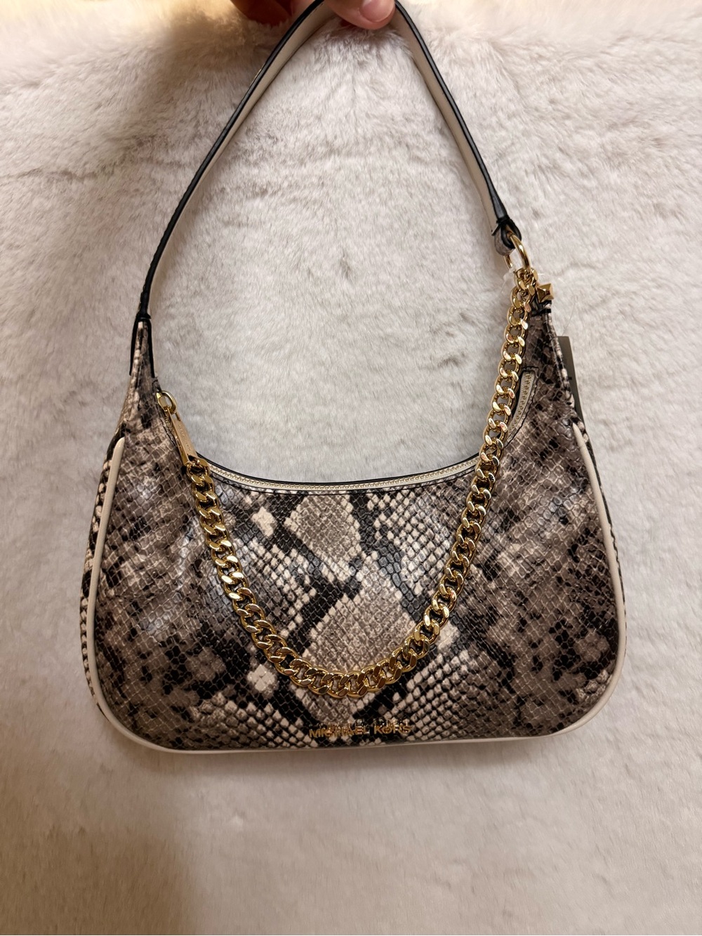 Michael Kors Python Shoulder Bag in Black and Cream with Gold Chain